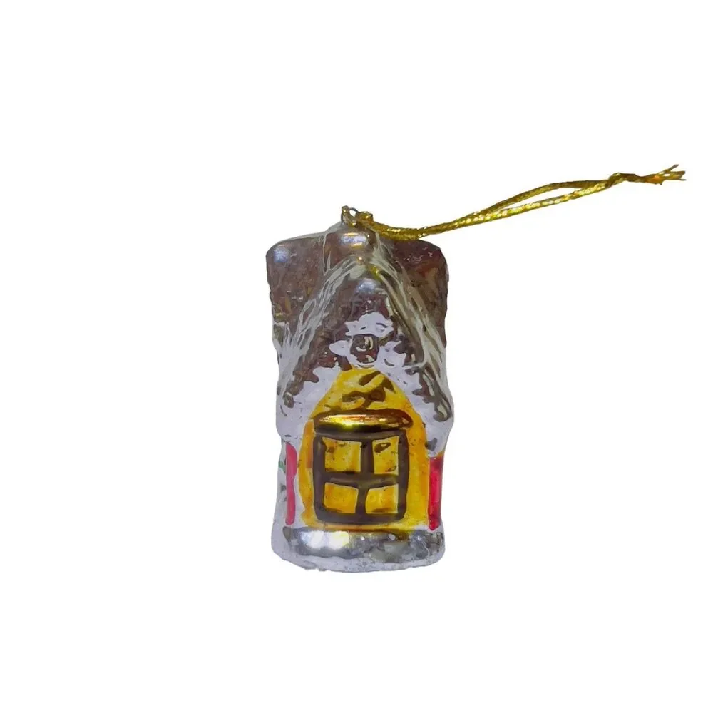 Ceramic Christmas Tree Village House Metallic Glaze Ornament 2 1/4” X 2” X 1 1/4